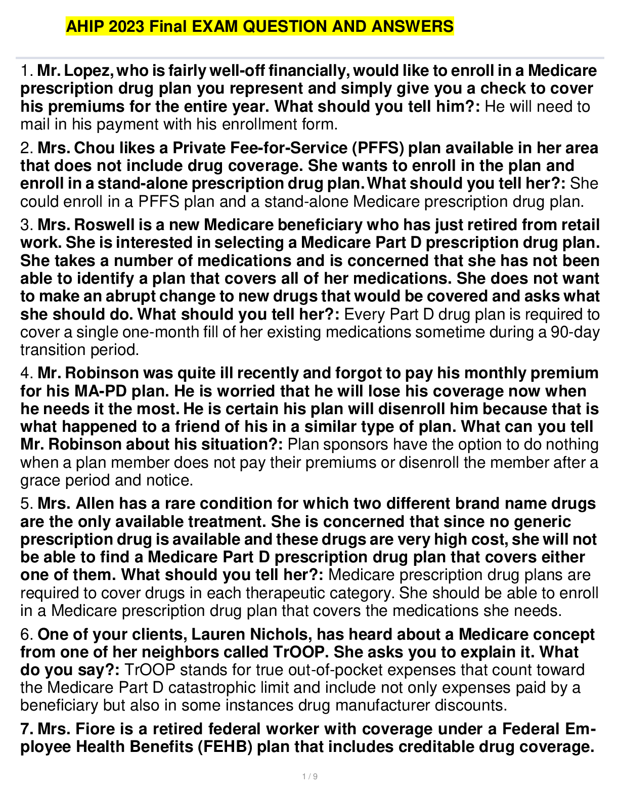 Preview image for AHIP 2023 Final EXAM QUESTION AND ANSWERS